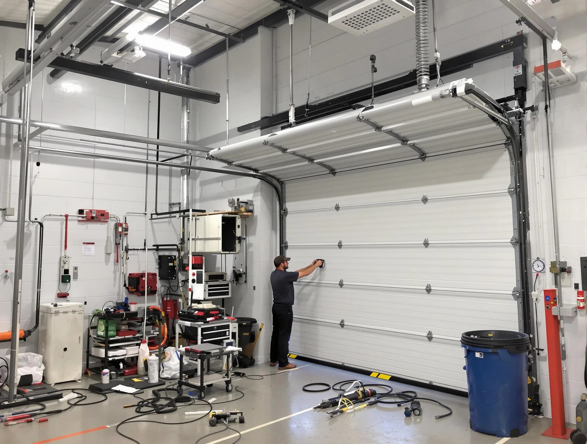 Lilburn Garage Door Repair certified technician performing commercial door repair at a Lilburn business facility