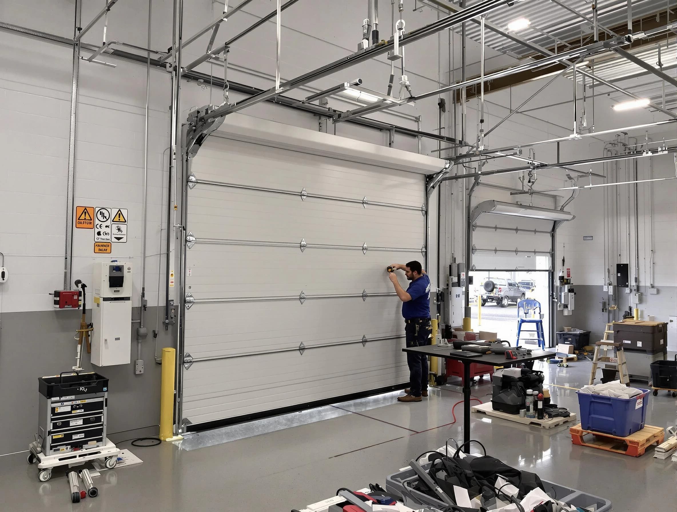 Commercial garage door repair being performed by Lilburn Garage Door Repair expert in Lilburn