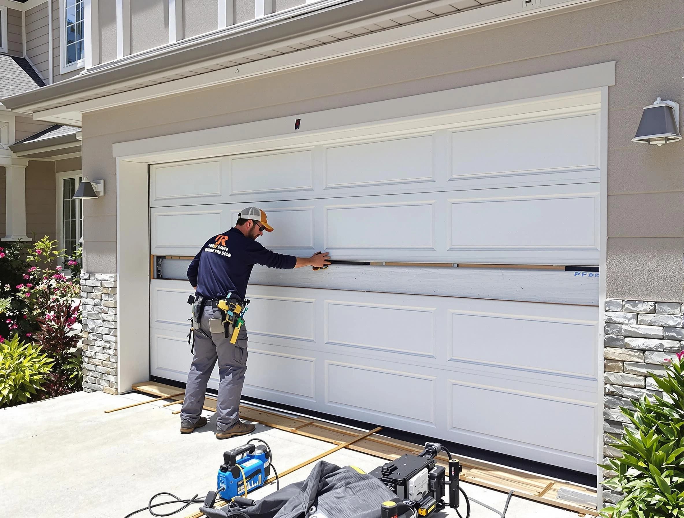 Lilburn Garage Door Repair team performing complete garage door replacement at Lilburn residence