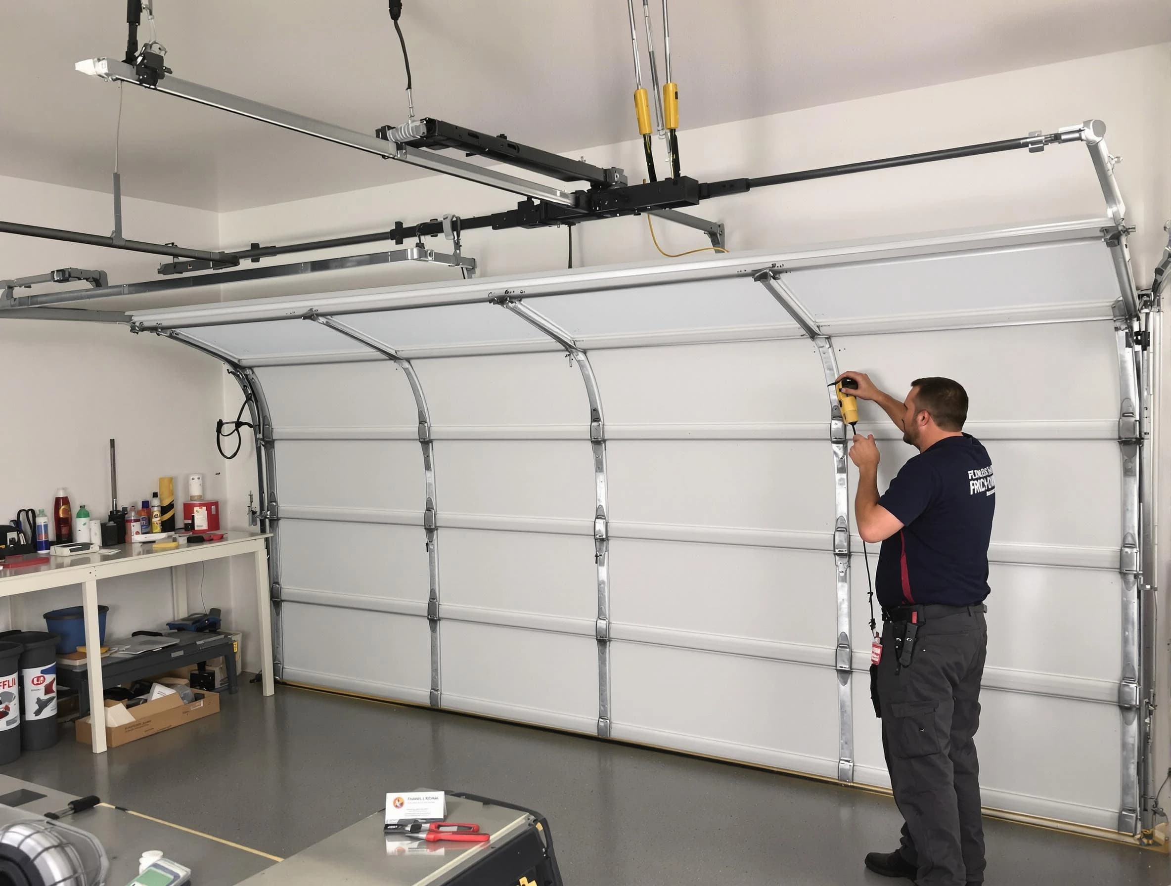 Lilburn Garage Door Repair certified technician performing overhead door system repair in Lilburn