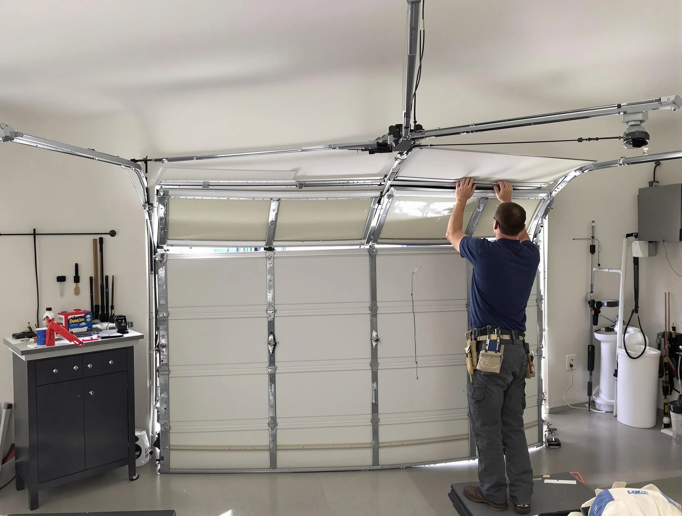 Lilburn Garage Door Repair specialist performing precise section replacement on Lilburn garage door