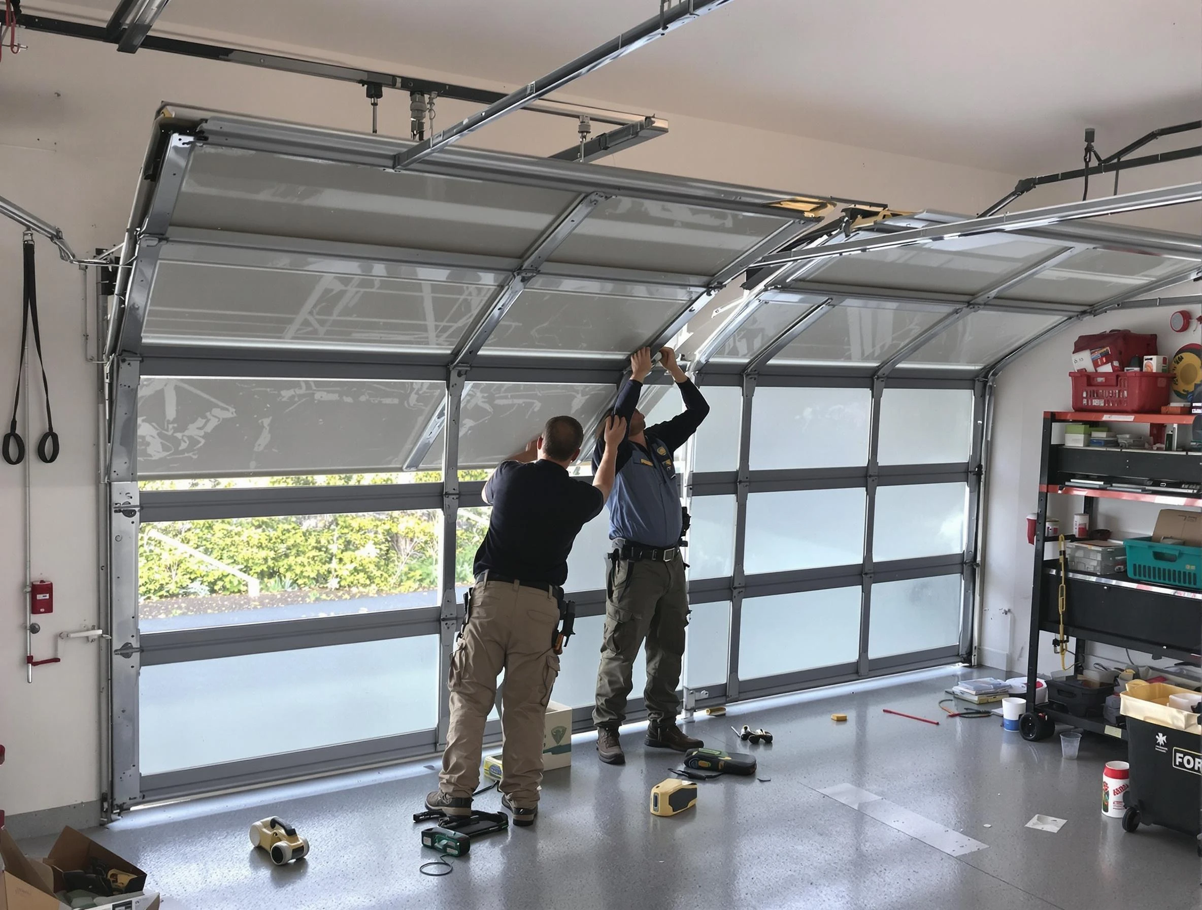 Lilburn Garage Door Repair expert performing precise panel replacement on Lilburn garage door