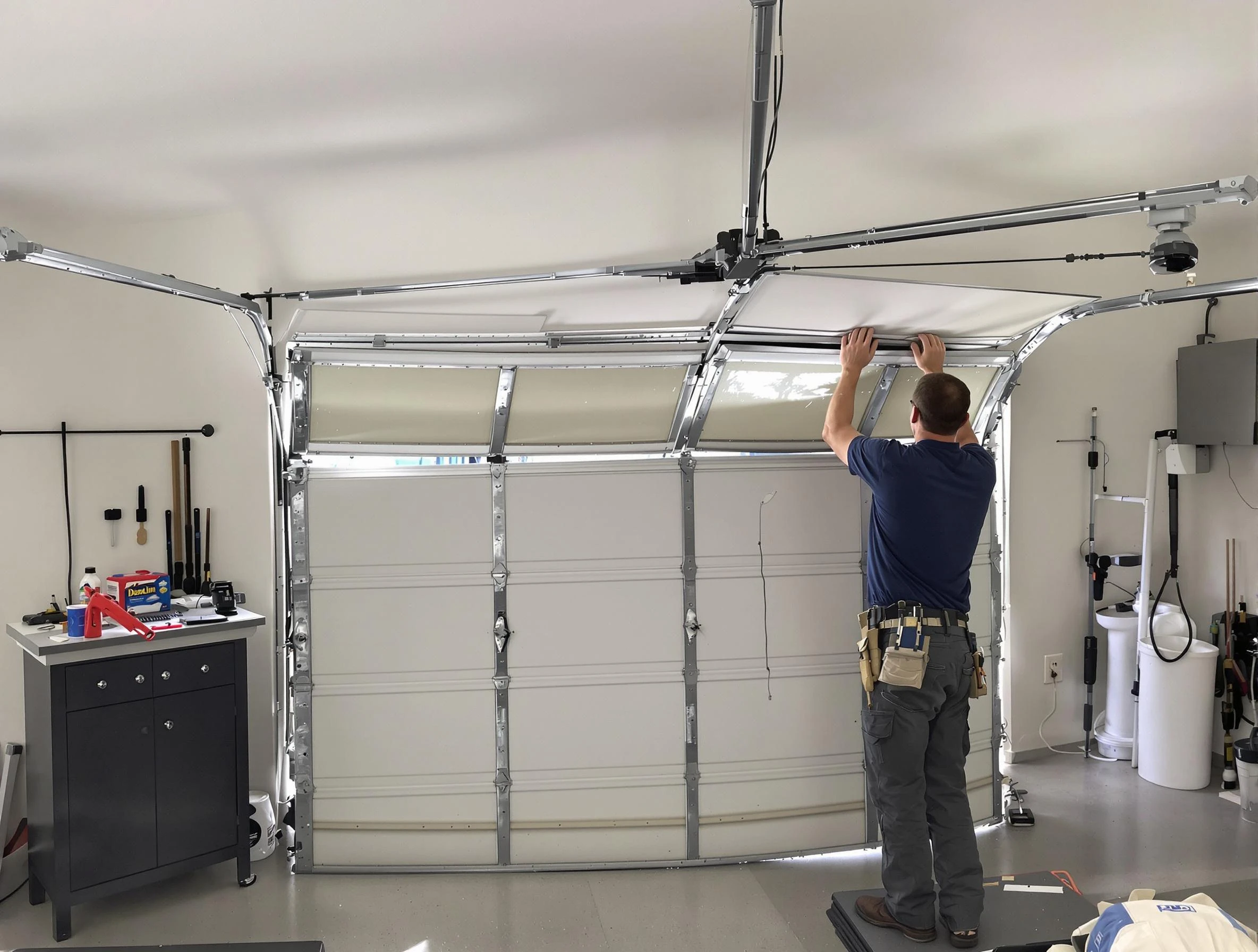 Lilburn Garage Door Repair specialist performing precise section replacement on Lilburn garage door